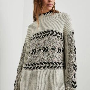 NWT RAILS Raini Anthropologie Cable Knit Cream Novelty Stitch Patterned Sweater